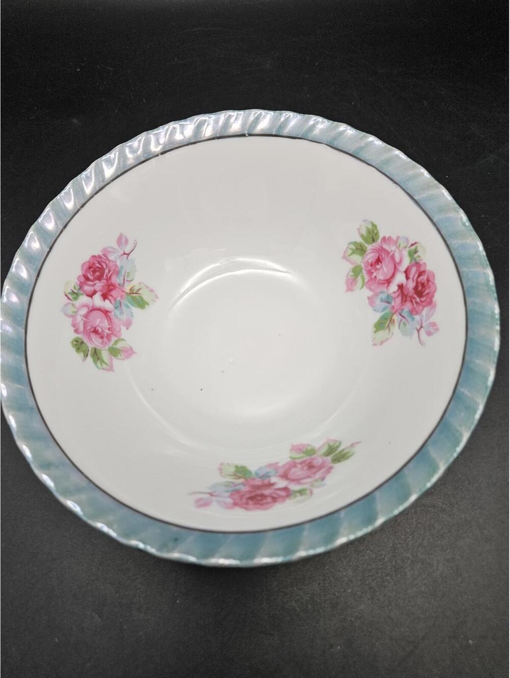 Vintage Japanese Lusterware Bowl 7" Hand Painted Floral Iridescent Made Japan